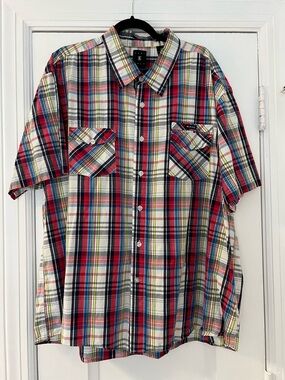 Karl Kani Red Plaid Short-Sleeve Button-Up Shirt Size 3XL
